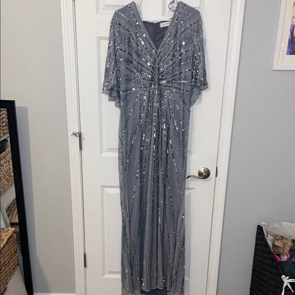 Mac Duggal Silver Sequin Dress